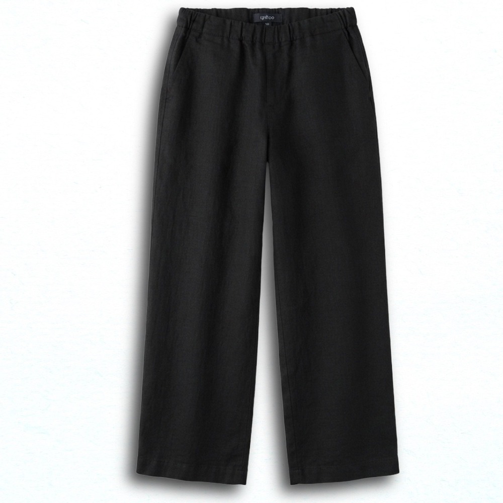 Quince Black 100% European Linen Wide Leg Elastic Waist Pants Small